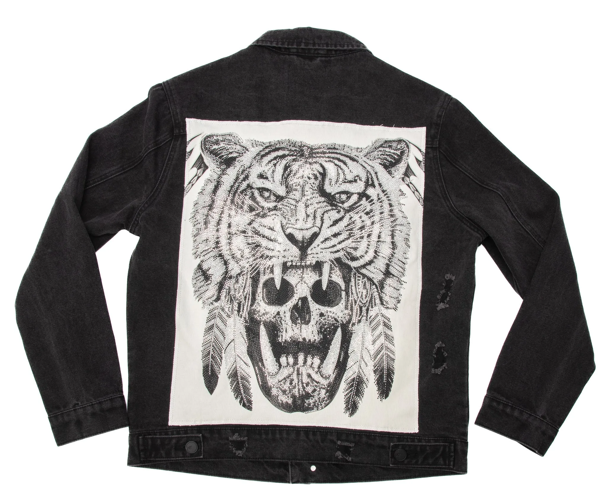 X RAY Men's Limited Edition Denim Jacket With Graphic on the back of Tiger Head Hat