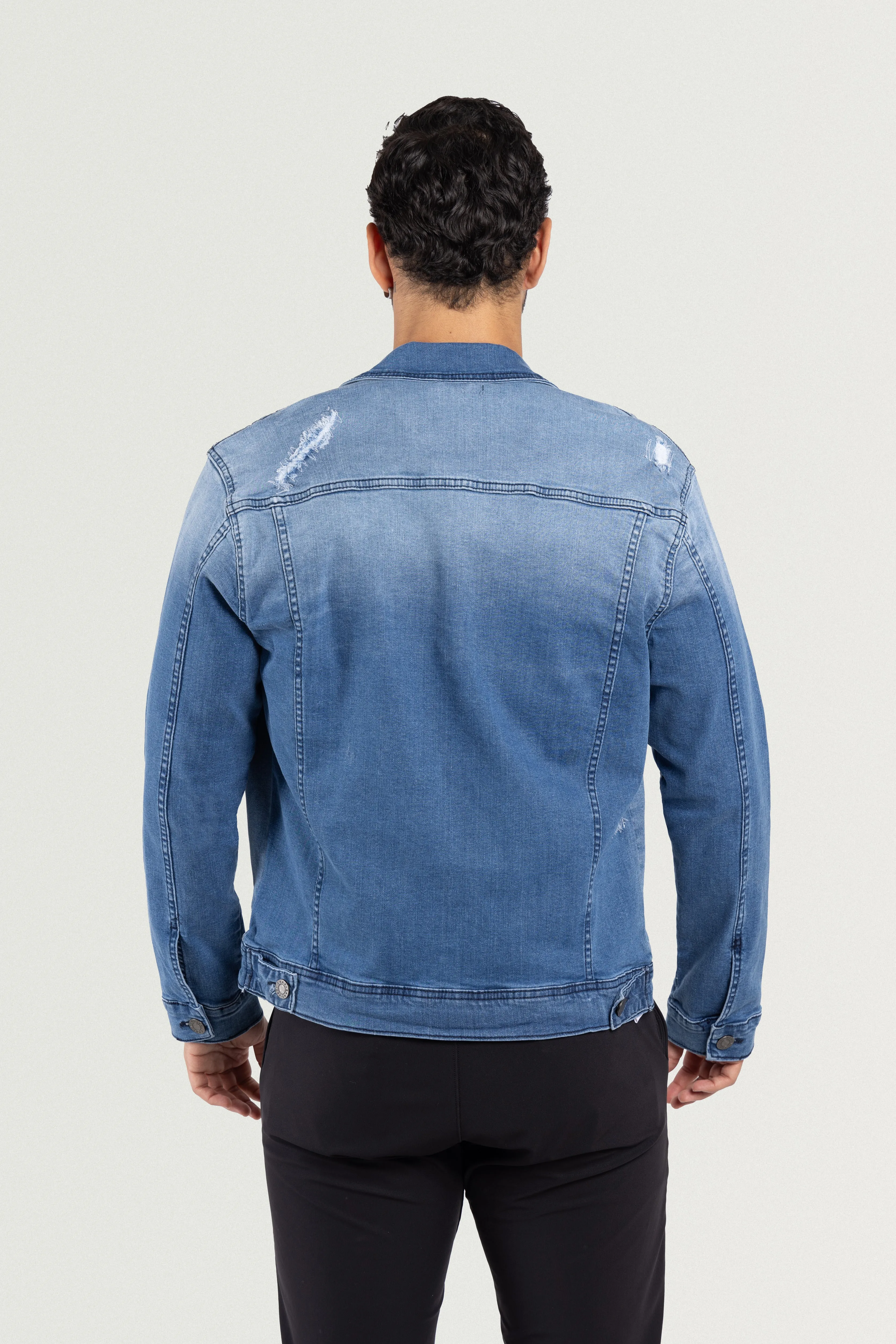 X RAY Men's Washed Trucker Rip Denim Jacket