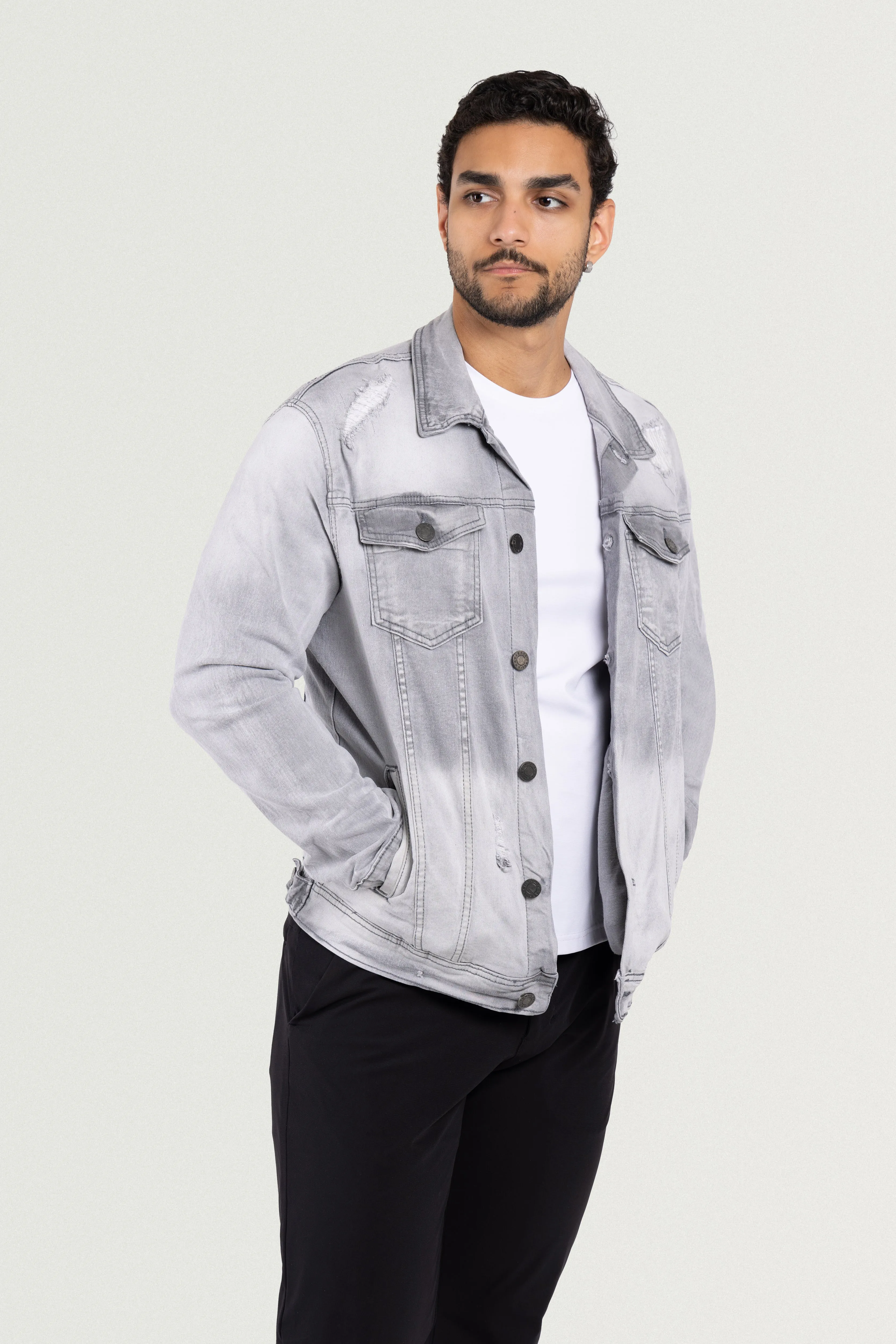 X RAY Men's Washed Trucker Rip Denim Jacket